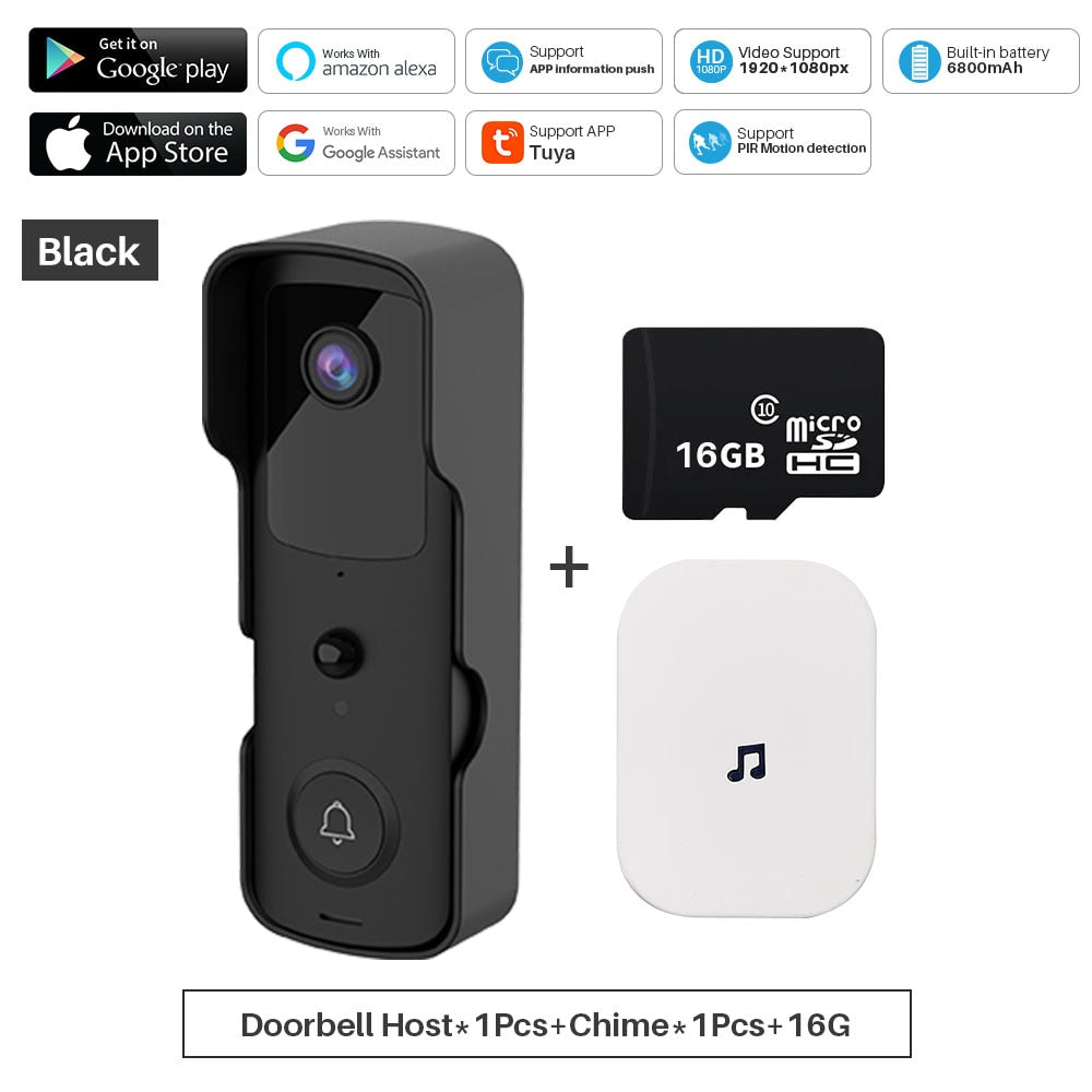 Smart Video Deurbel, Wifi 1080P Video, Intercom, Camera