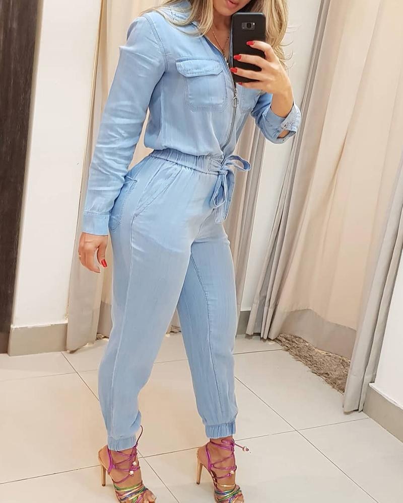 Slim Fit Jumpsuit Met Veters Taille Casual Jumpsuits