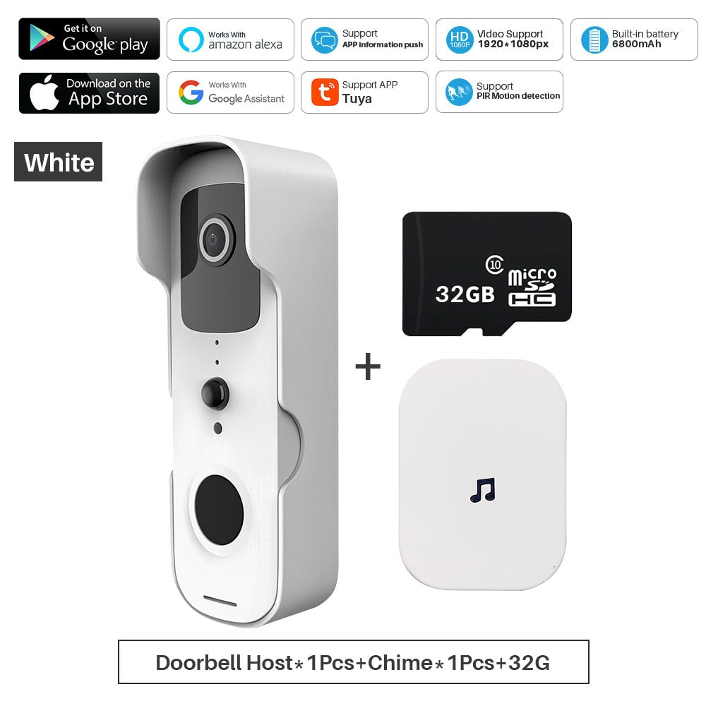 Smart Video Deurbel, Wifi 1080P Video, Intercom, Camera