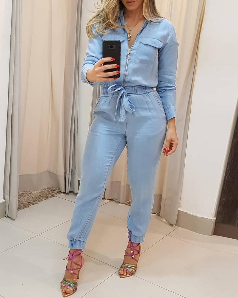 Slim Fit Jumpsuit Met Veters Taille Casual Jumpsuits