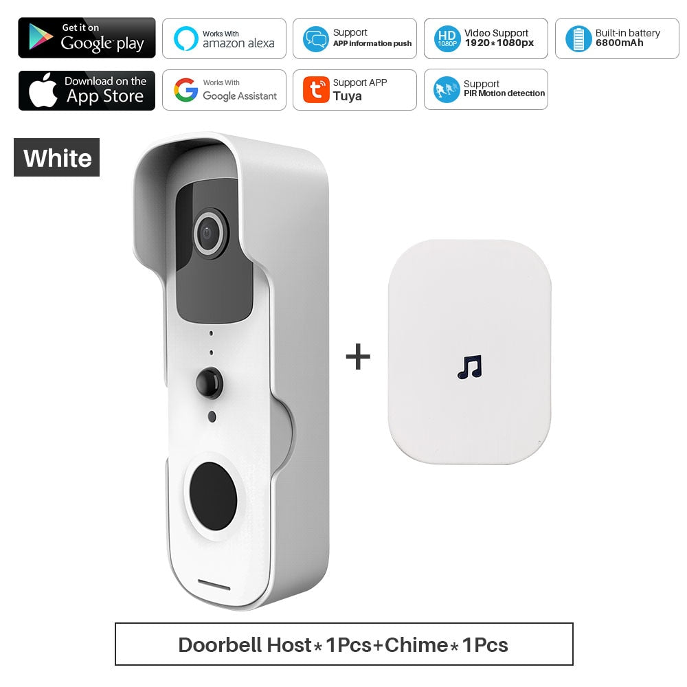 Smart Video Deurbel, Wifi 1080P Video, Intercom, Camera