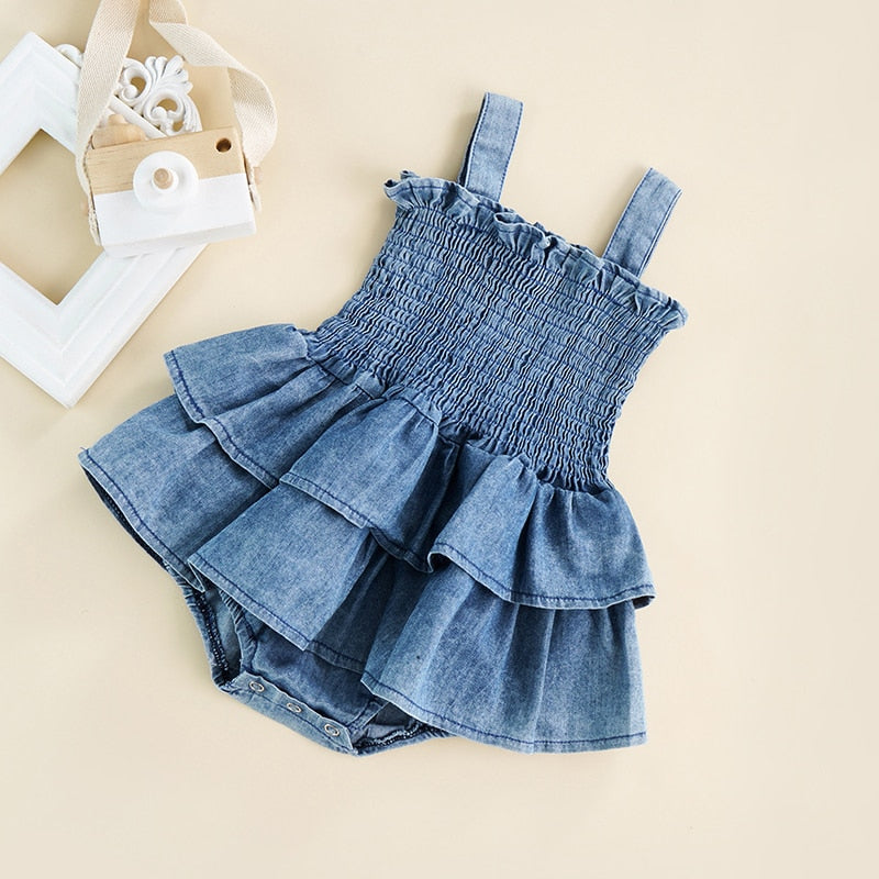 Meisjes Denim Jurkje Met Een Romper