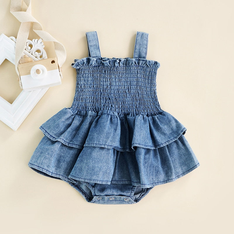 Meisjes Denim Jurkje Met Een Romper