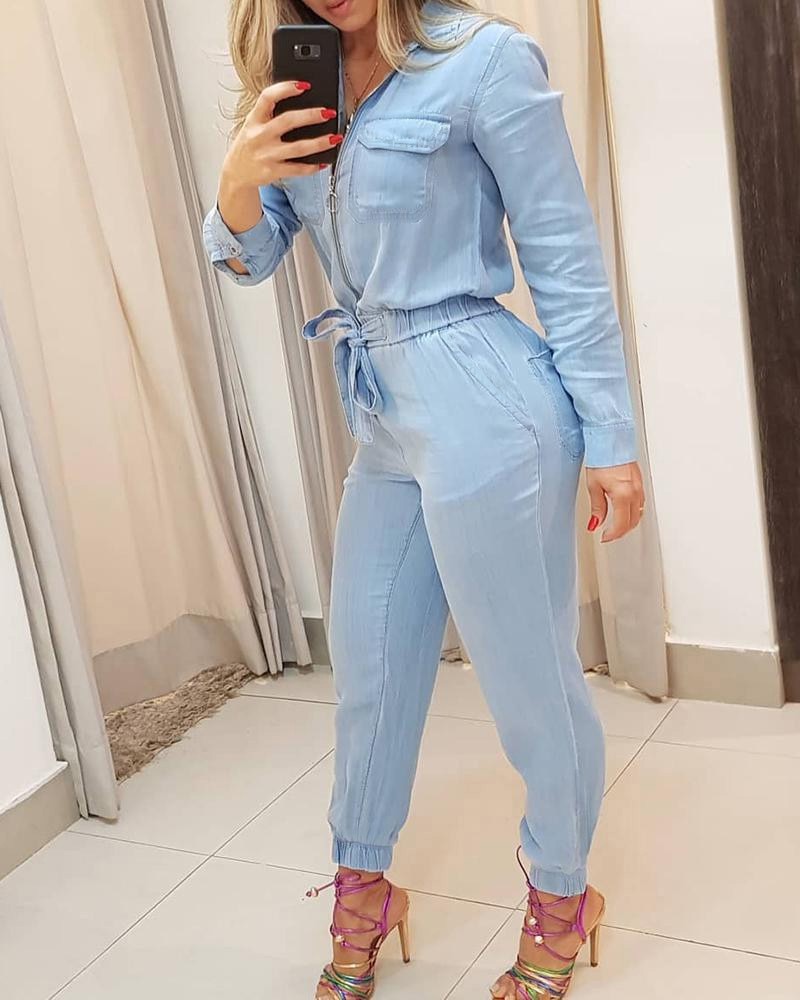 Slim Fit Jumpsuit Met Veters Taille Casual Jumpsuits