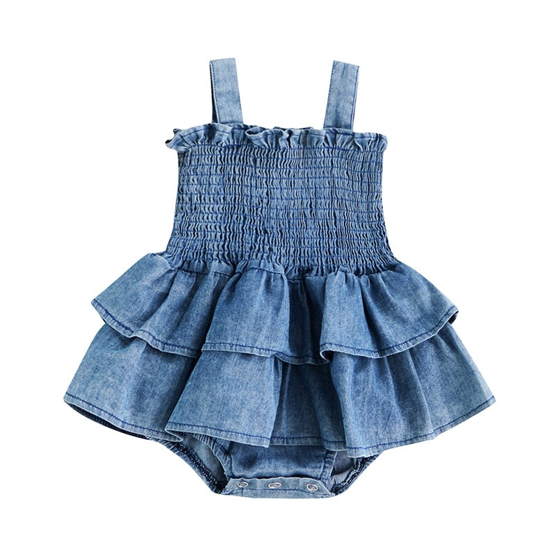 Meisjes Denim Jurkje Met Een Romper